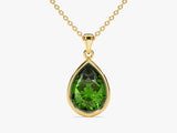 Emerald Bezel Set Pear Pendant Necklace in 14k Solid Gold