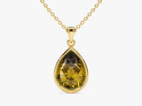 Peridot Bezel Set Pear Pendant Necklace in 14k Solid Gold