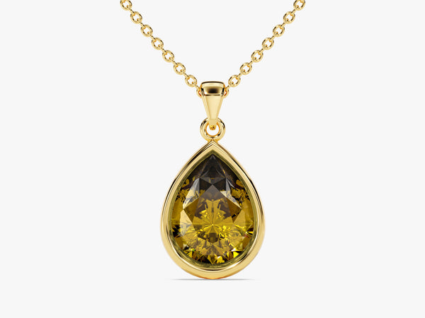 Peridot Bezel Set Pear Pendant Necklace in 14k Solid Gold