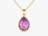 Pink Tourmaline Bezel Set Pear Pendant Necklace in 14k Solid Gold