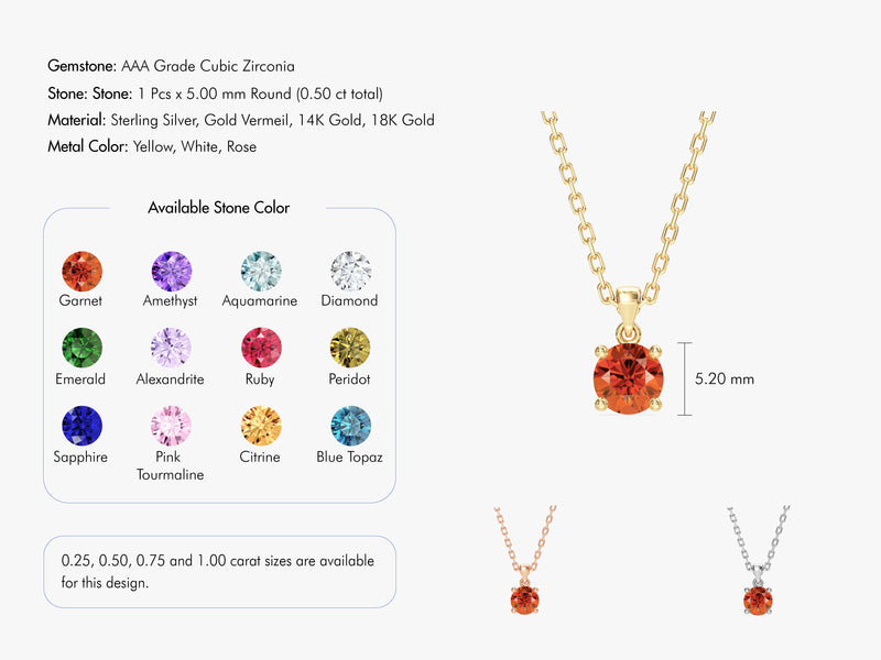 Gold vermeil necklace with round AAA cubic zirconia gemstone