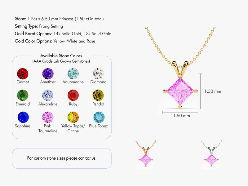 Double Bail Pink Tourmaline Solitaire Pendant Necklace in 14k Solid Gold