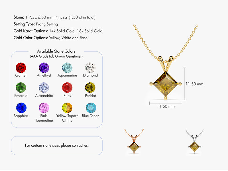 Double Bail Peridot Solitaire Pendant Necklace in 14k Solid Gold