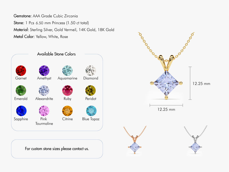 Double Bail Birthstone Solitaire Pendant Necklace