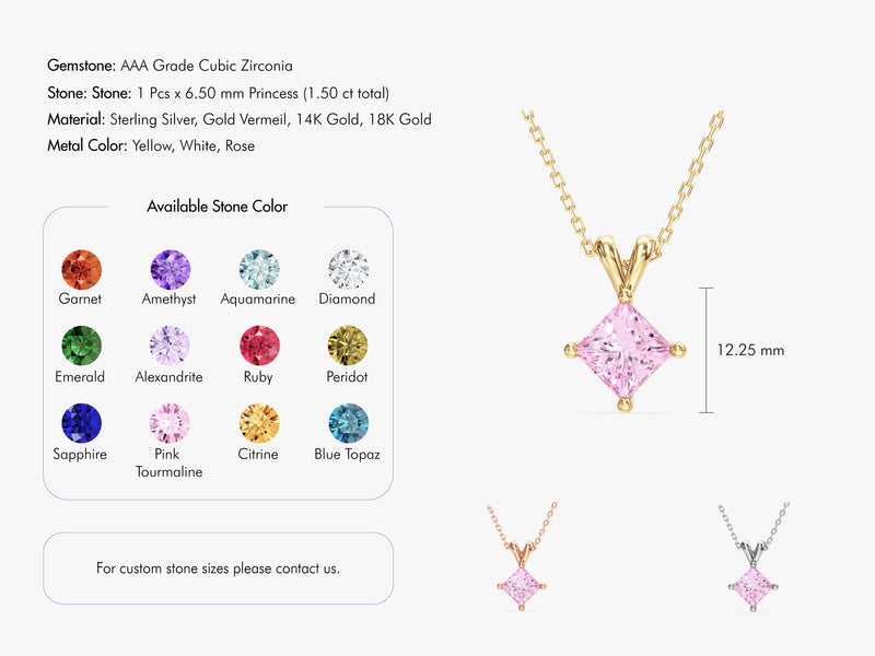 Princess cut cubic zirconia necklace in gold vermeil, 14K, 18K gold