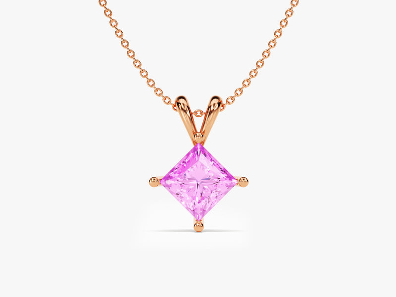 Double Bail Pink Tourmaline Solitaire Pendant Necklace in 14k Solid Gold