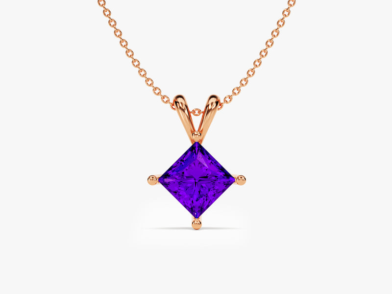 Double Bail Amethyst Solitaire Pendant Necklace in 14k Solid Gold