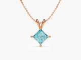 Double Bail Aquamarine Solitaire Pendant Necklace in 14k Solid Gold