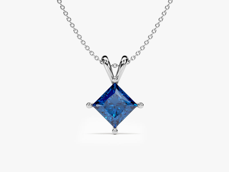 Double Bail Sapphire Solitaire Pendant Necklace in 14k Solid Gold