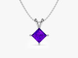 Double Bail Amethyst Solitaire Pendant Necklace in 14k Solid Gold