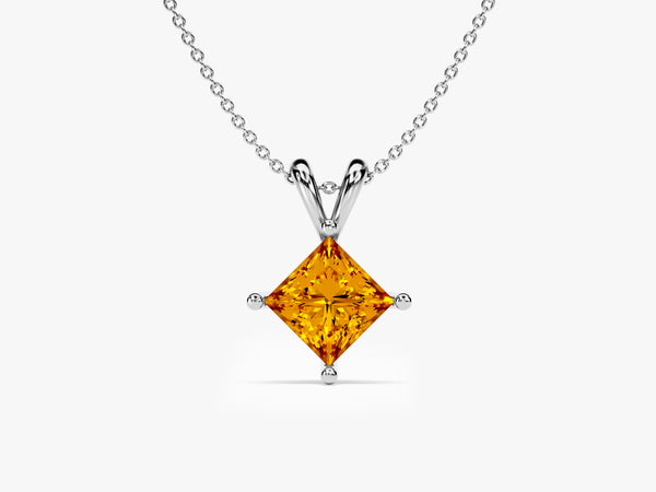 Double Bail Citrine Solitaire Pendant Necklace in 14k Solid Gold