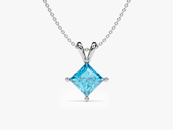 Double Bail Blue Topaz Solitaire Pendant Necklace in 14k Solid Gold