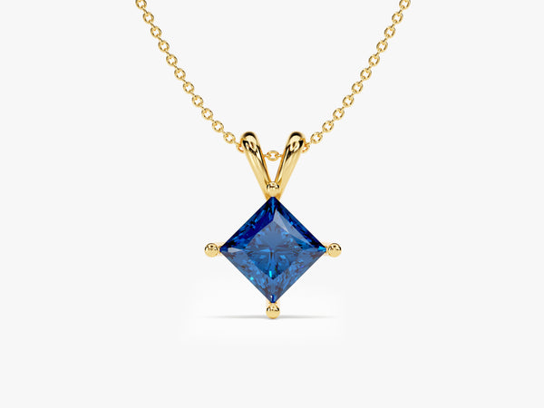 Double Bail Sapphire Solitaire Pendant Necklace in 14k Solid Gold