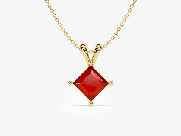 Double Bail Ruby Solitaire Pendant Necklace in 14k Solid Gold