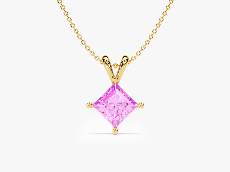 Double Bail Pink Tourmaline Solitaire Pendant Necklace in 14k Solid Gold