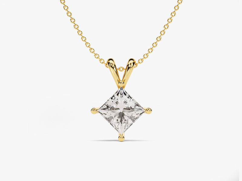 Double Bail Diamond Solitaire Pendant Necklace in 14k Solid Gold