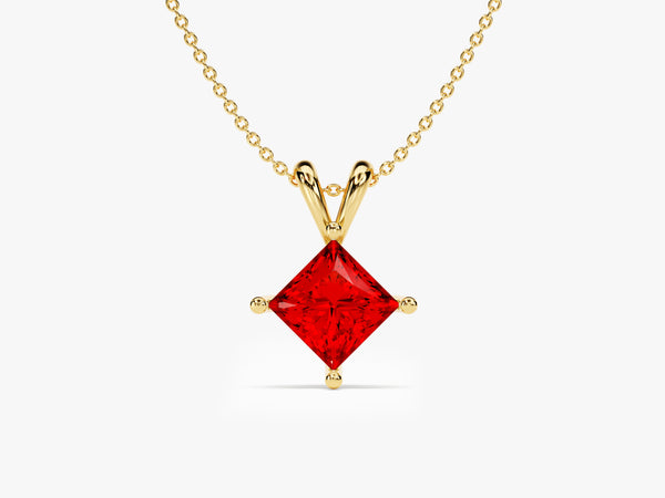 Double Bail Garnet Solitaire Pendant Necklace in 14k Solid Gold
