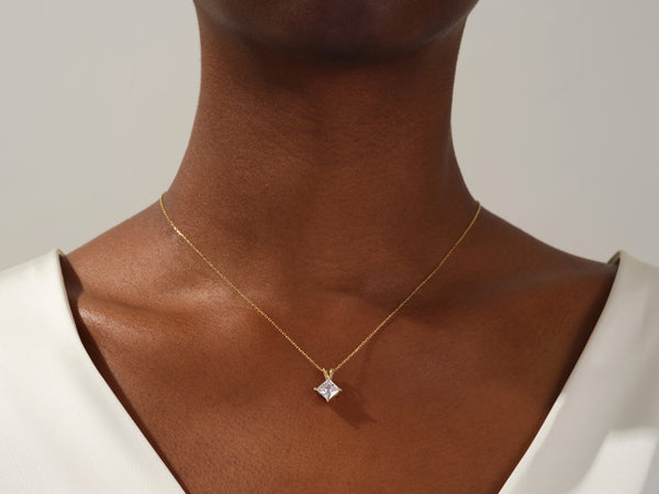 Double Bail Emerald Solitaire Pendant Necklace in 14k Solid Gold
