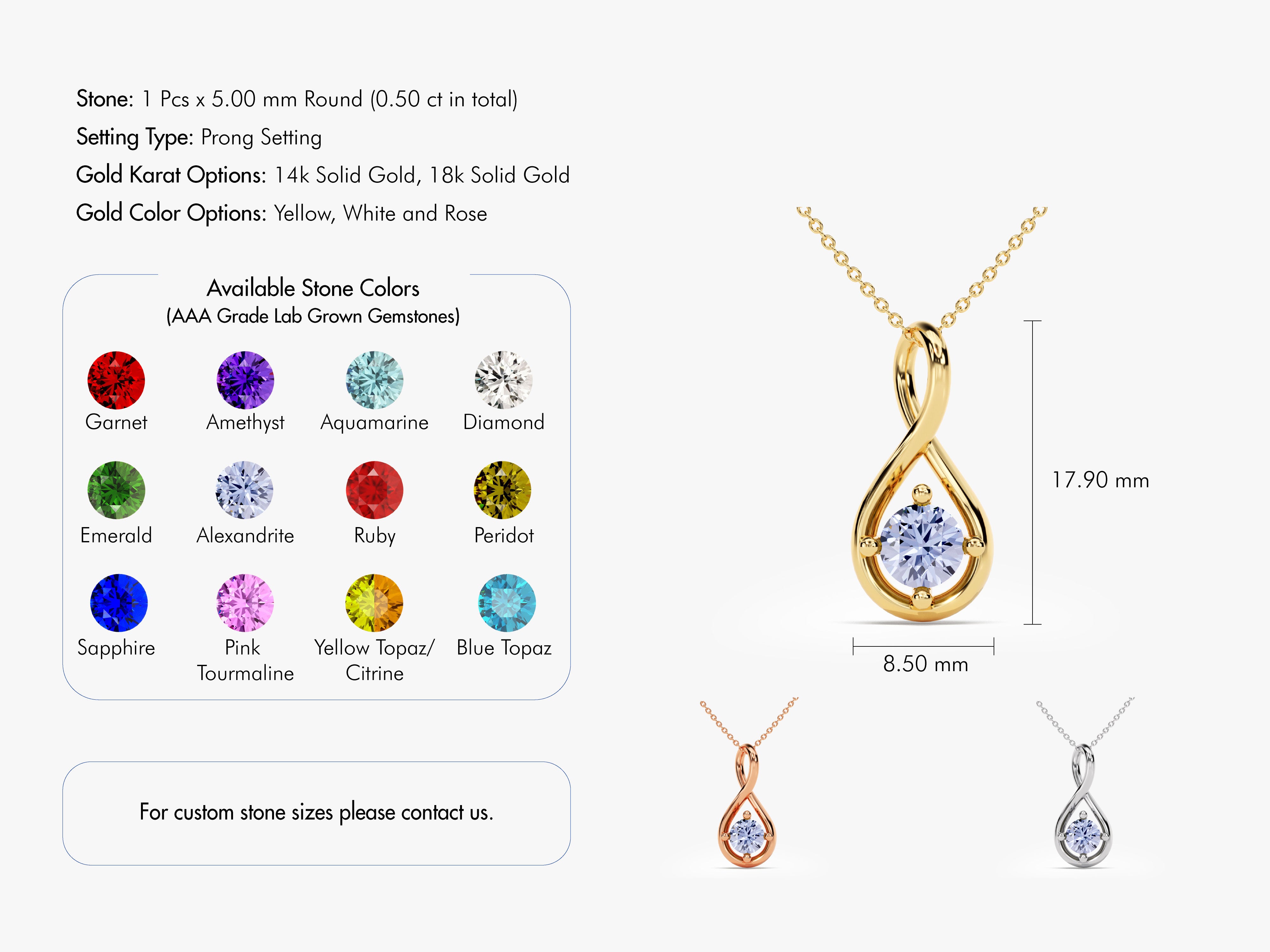 Infinity Solitaire Alexandrite Necklace in 14k Solid Gold