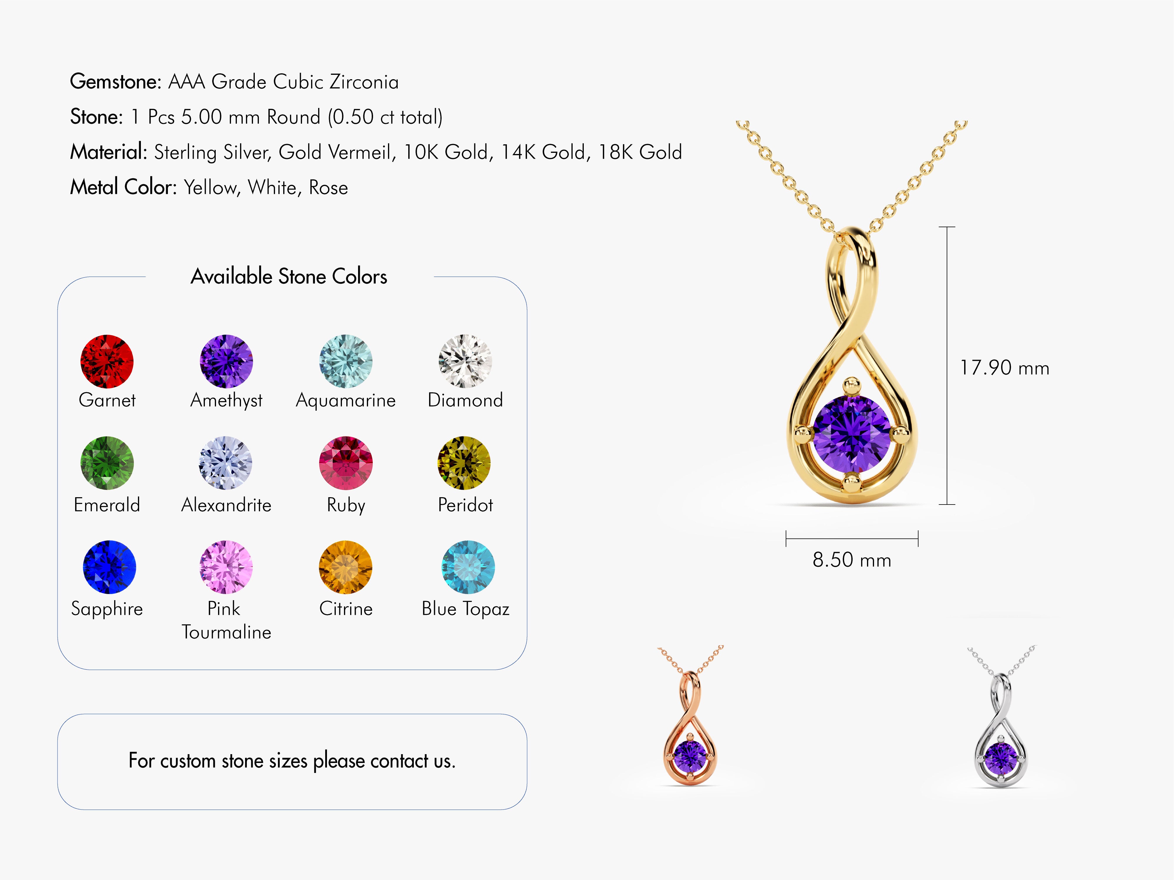 Infinity Solitaire Amethyst Necklace in 14k Solid Gold