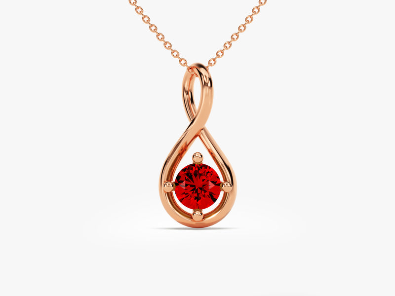 Infinity Solitaire Garnet Necklace in 14k Solid Gold