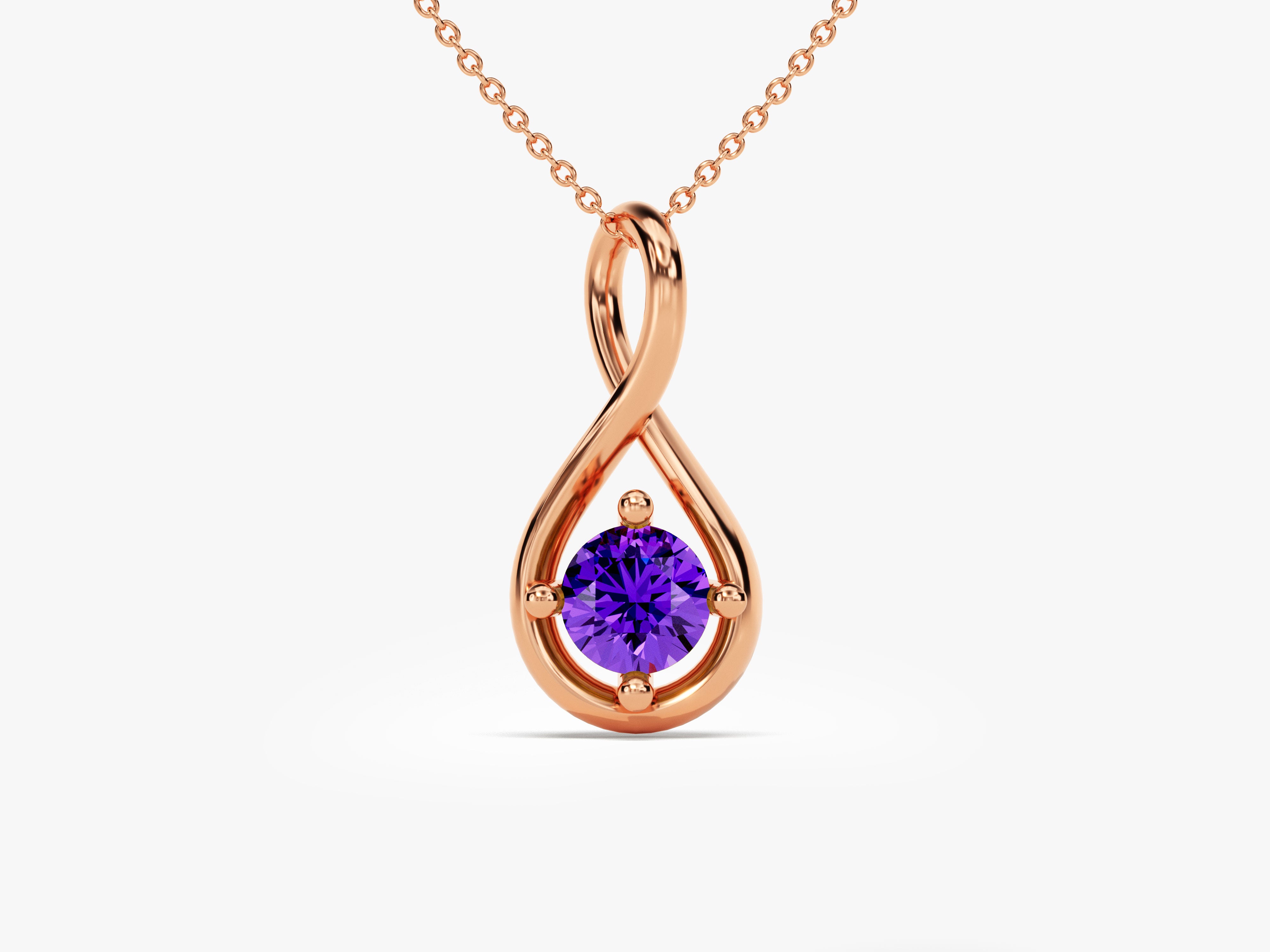 Infinity Solitaire Amethyst Necklace in 14k Solid Gold