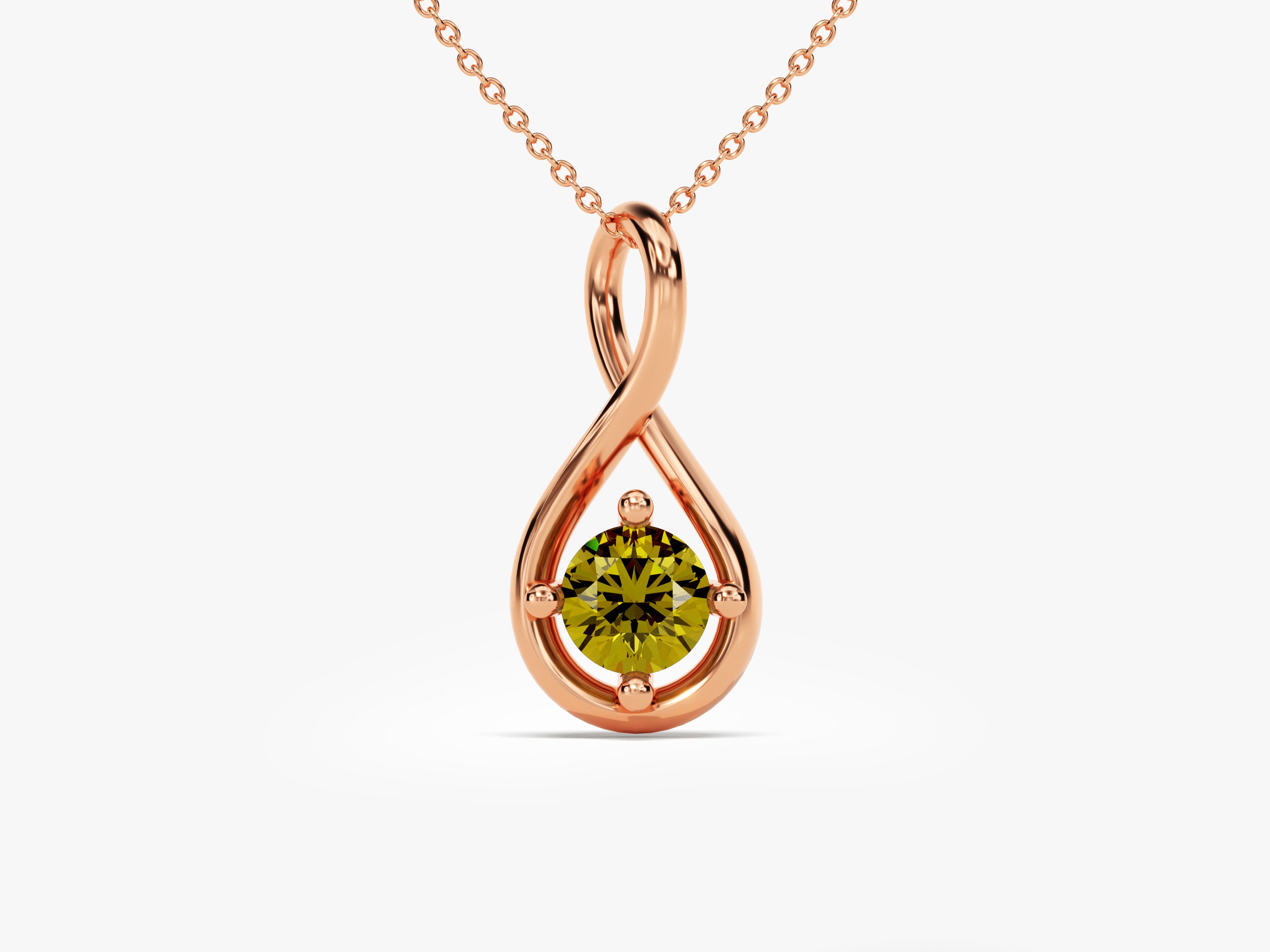 Infinity Solitaire Peridot Necklace in 14k Solid Gold