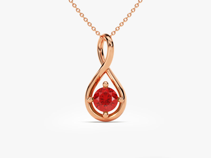 Infinity Solitaire Ruby Necklace in 14k Solid Gold