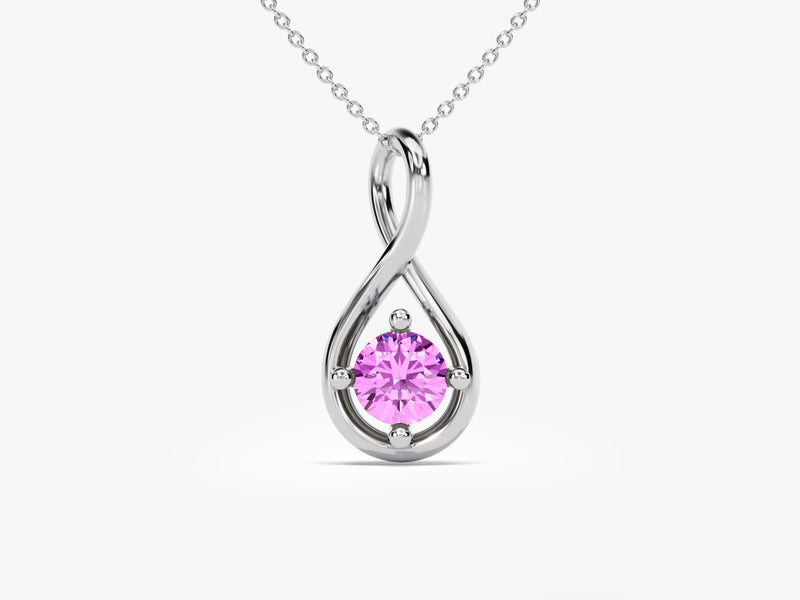 Infinity Solitaire Pink Tourmaline Necklace in 14k Solid Gold