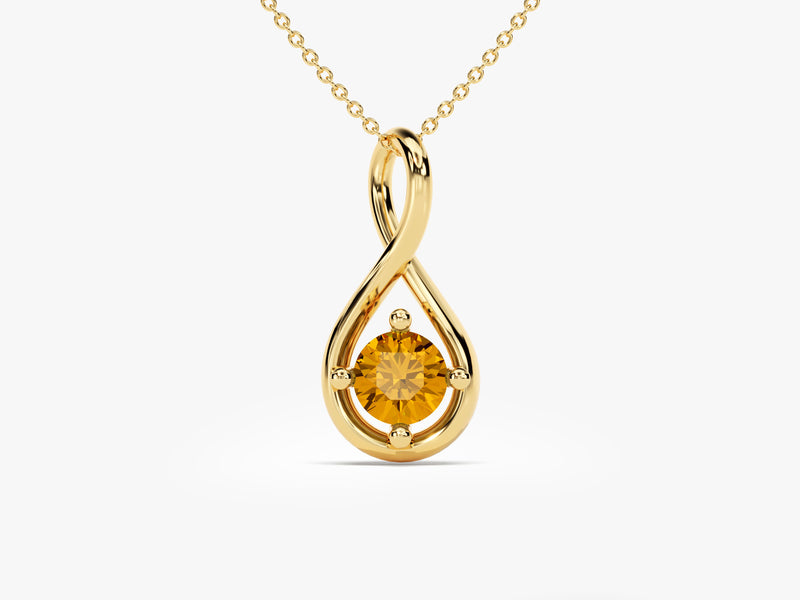 Infinity Solitaire Citrine Necklace in 14k Solid Gold