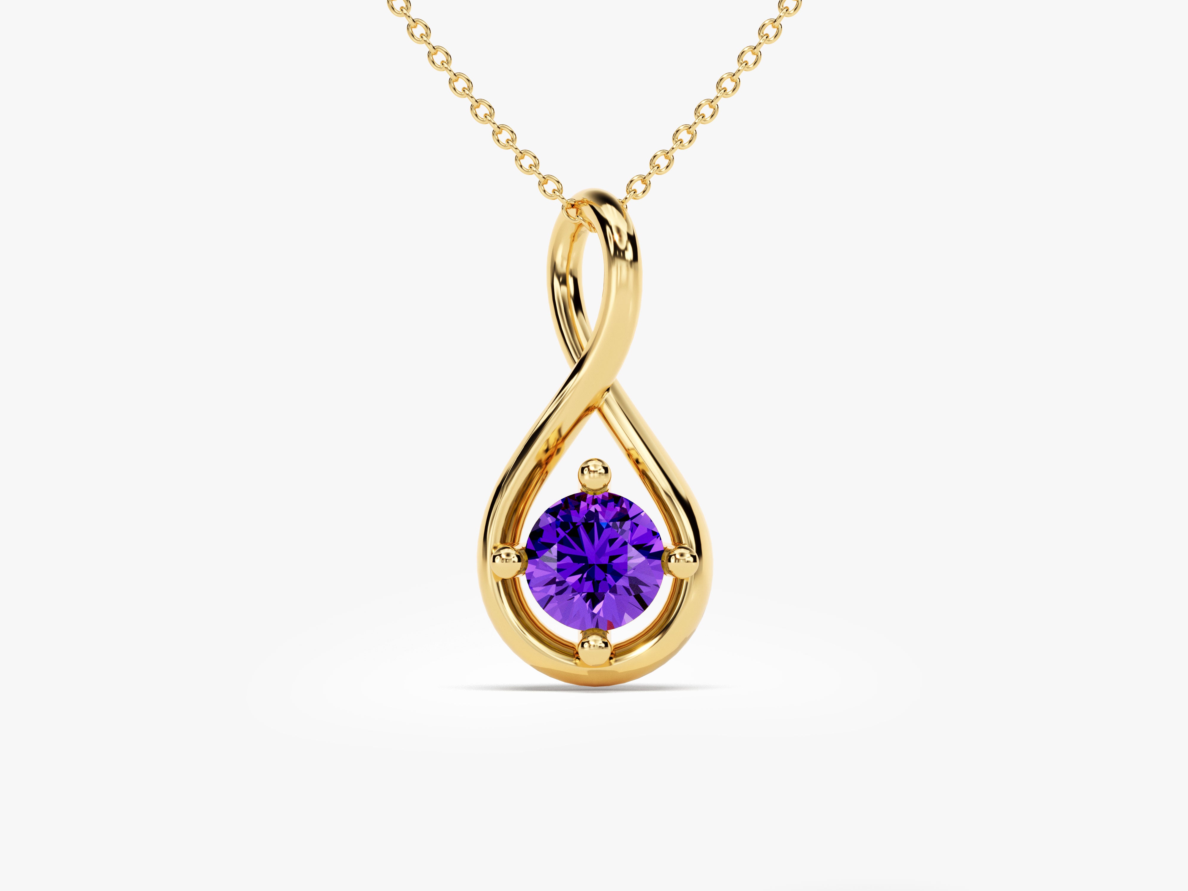 Infinity Solitaire Amethyst Necklace in 14k Solid Gold