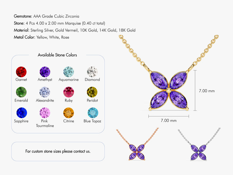 Marquise Cut Birthstone Clover Charm Necklace