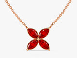 Marquise Cut Ruby Clover Charm Necklace in 14k Solid Gold