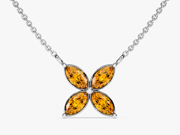 Marquise Cut Citrine Clover Charm Necklace in 14k Solid Gold