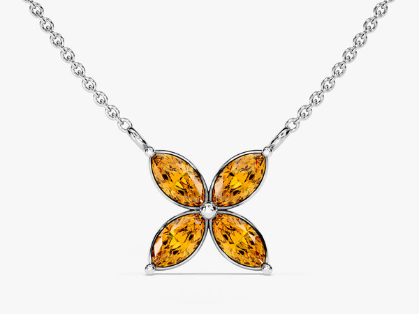 Marquise Cut Birthstone Clover Charm Necklace