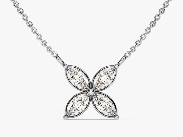 Marquise Cut Diamond Birthstone Clover Charm Necklace in 14k Solid Gold