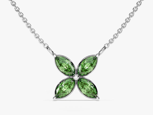 Marquise Cut Emerald Clover Charm Necklace in 14k Solid Gold