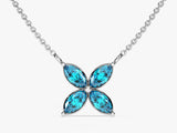 Marquise Cut Blue Topaz Clover Charm Necklace in 14k Solid Gold