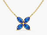 Marquise Cut Sapphire Clover Charm Necklace in 14k Solid Gold