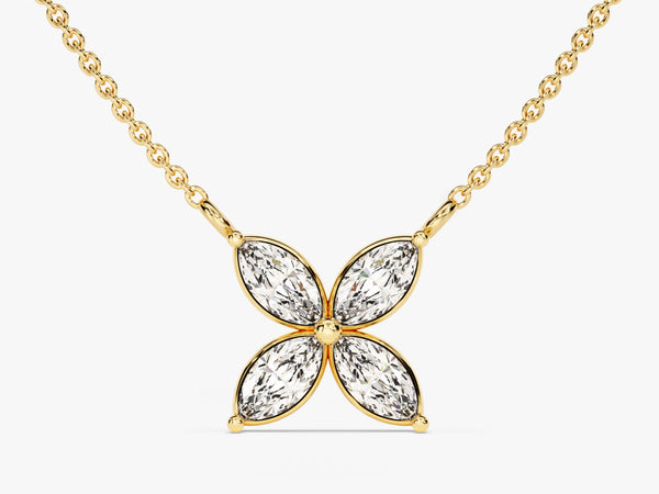 Marquise Cut Diamond Birthstone Clover Charm Necklace in 14k Solid Gold
