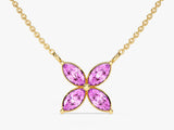 Marquise Cut Pink Tourmaline Clover Charm Necklace in 14k Solid Gold