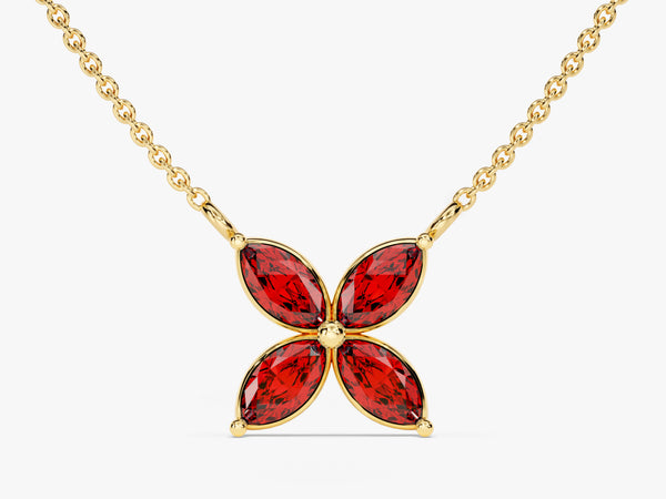 Marquise Cut Garnet Clover Charm Necklace in 14k Solid Gold