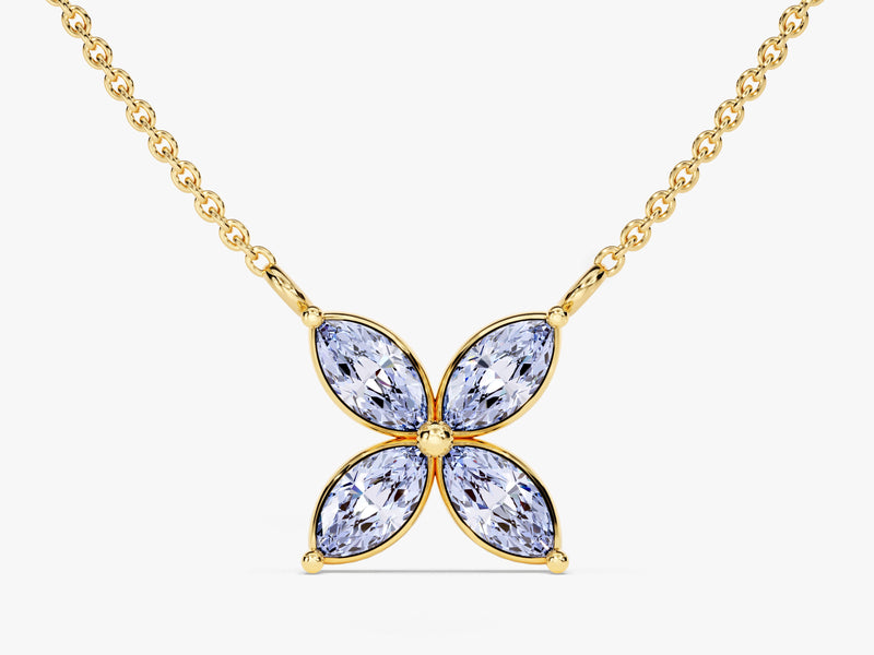 Marquise Cut Birthstone Clover Charm Necklace