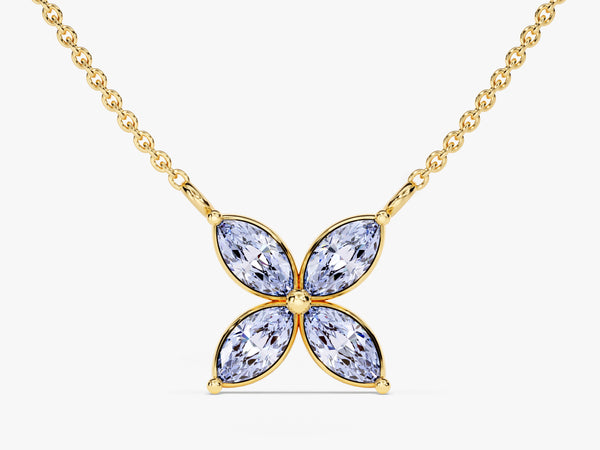 Marquise Cut Alexandrite Clover Charm Necklace in 14k Solid Gold
