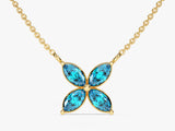 Marquise Cut Blue Topaz Clover Charm Necklace in 14k Solid Gold