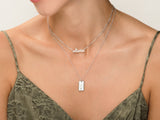 White Enamel Initial Letter Necklace with Birthstone