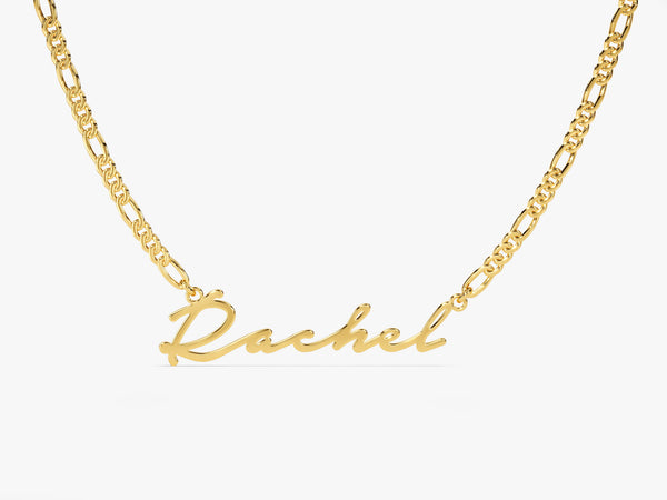 Figaro Chain Cursive Font Name Necklace