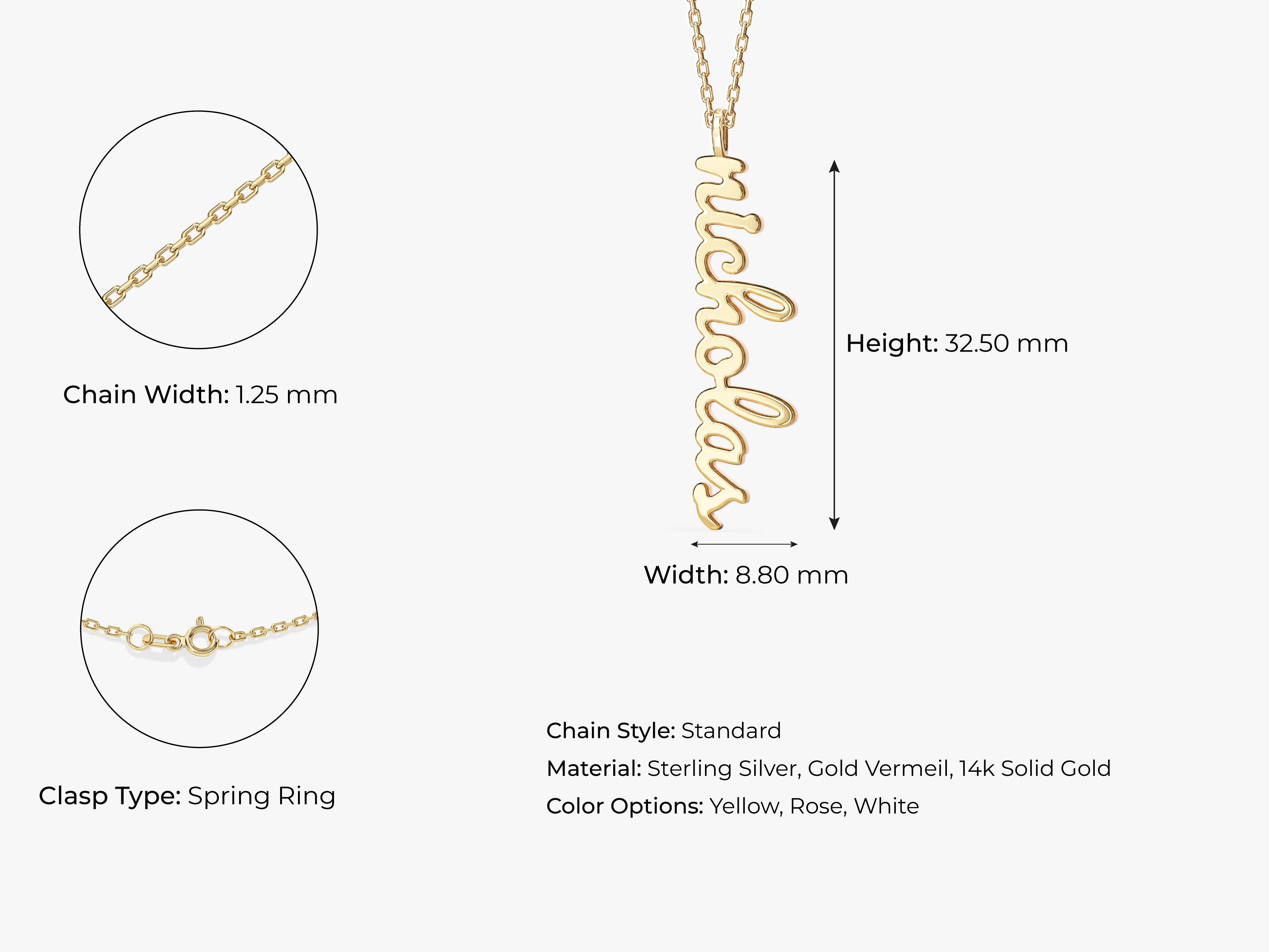 Gold vertical name necklace, personalized jewelry, sterling silver, vermeil, 14k gold