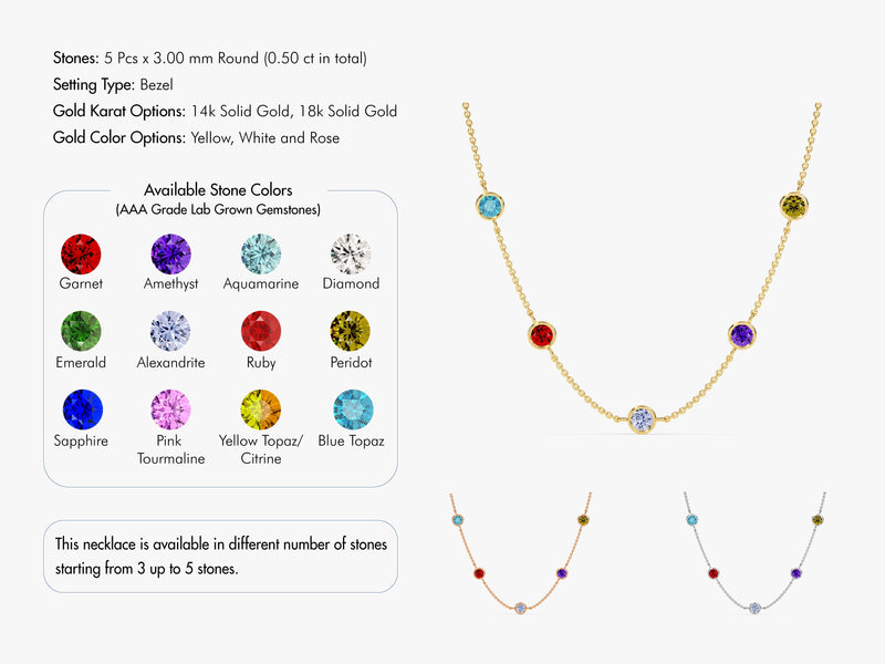 Bezel Set Birthstone Station Necklace