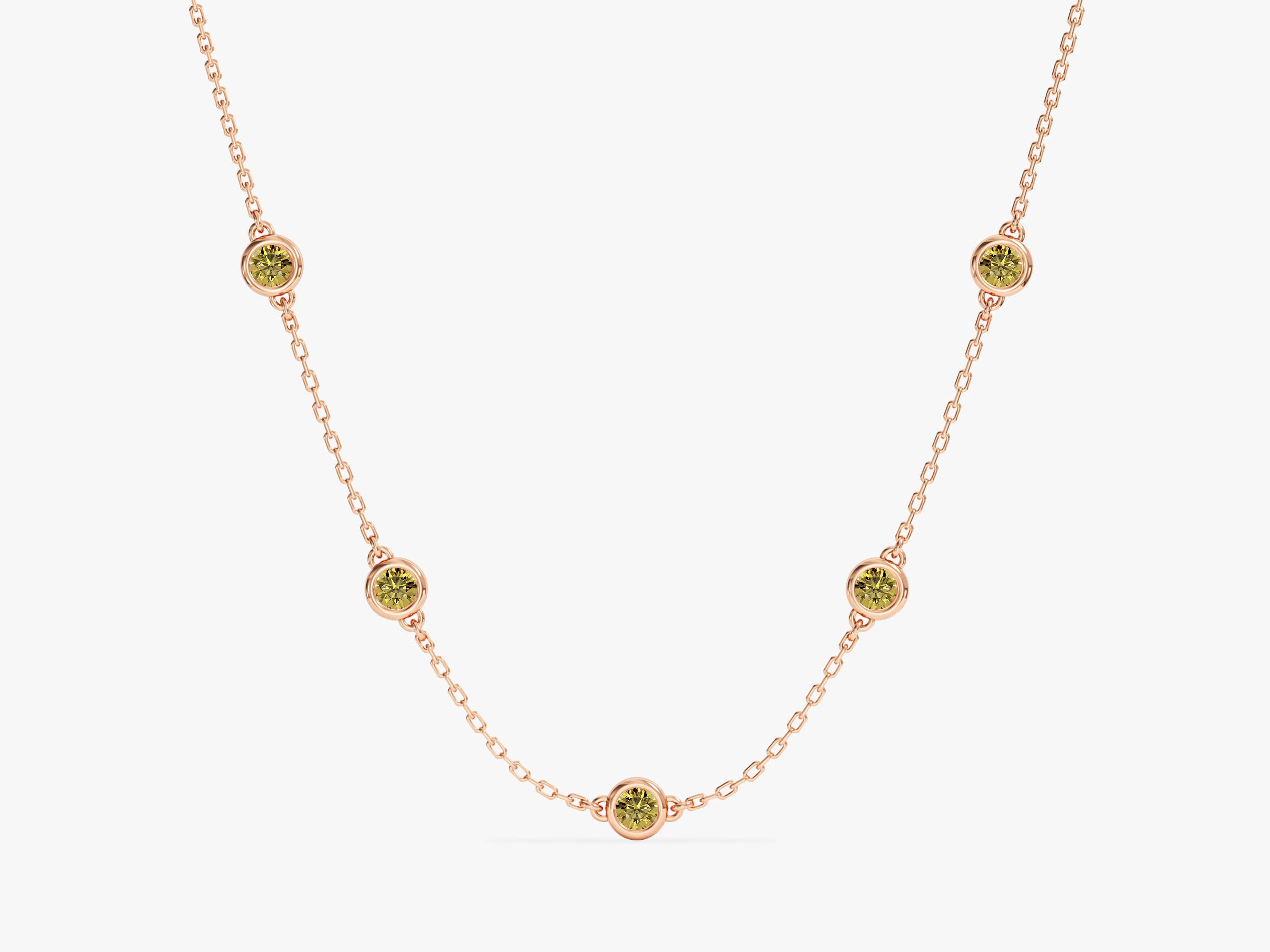 Bezel Set Peridot Station Necklace in 14k Solid Gold